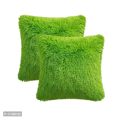 PICKKART Faux Fur Pillow Cover - Square Pillow Case Set of 2 Super Soft Fluffy Cushion Fuzzy Pillow New Luxury Series for Livingroom Couch Sofa Bed Home Decor Chair Cushion (16x16) (Parrot Grteen)