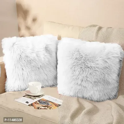 PICKKART Fur Cushion Pillow Cover for Set of 2 Pillow - 13x13 Inches (White)-thumb0