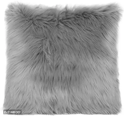 PriMaryHoMe Luxury Soft Faux Fur Cushion Cover Pillowcase Decorative Square/ Rectangular Throw Pillows Covers, No Pillow Insert, 16"" x 16"" Inch (Beige) (Grey, 16 x 16)-thumb2