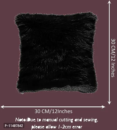 PICKKART Fur Cushion Pillow Cover for Set of 2 Pillow - 13x13 Inches (Black)-thumb3