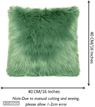 PriMaryHoMe Luxury Soft Faux Fur Cushion Cover Pillowcase Decorative Square/ Rectangular Throw Pillows Covers, No Pillow Insert, 16"" x 16"" Inch (Beige) (Olive Green, 16x16)-thumb2