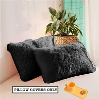 PICKKART Throw Pillow Covers 26 x 16 Inch Farmhouse Pillow Covers, Faux Fur Square Home Decorative Pillow Case, Set of 2 (Black)-thumb2