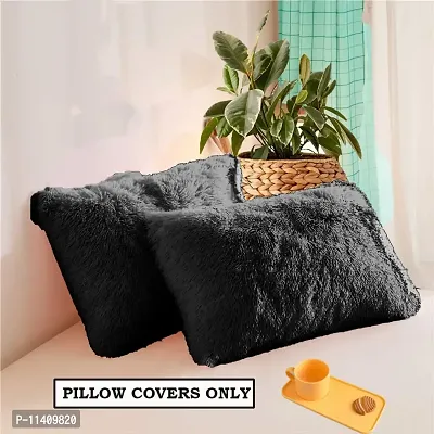 PICKKART Throw Pillow Covers 26 x 16 Inch Farmhouse Pillow Covers, Faux Fur Square Home Decorative Pillow Case, Set of 2 (Black)-thumb3