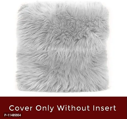 PICKKART Luxury Soft Faux Fur Cushion Cover Pillowcase Decorative Square Silver Grey Throw Pillows Covers, No Pillow Insert, (Silver Grey, 16 x 16)-thumb2