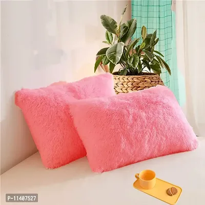 PriMaryHoMe Luxury Soft Faux Fur Cushion Cover Pillowcase Decorative Square/ Rectangular Throw Pillows Covers, No Pillow Insert, 16"" x 16"" Inch (Beige) (Pink, 26.5 x 16.5 Inches)-thumb0