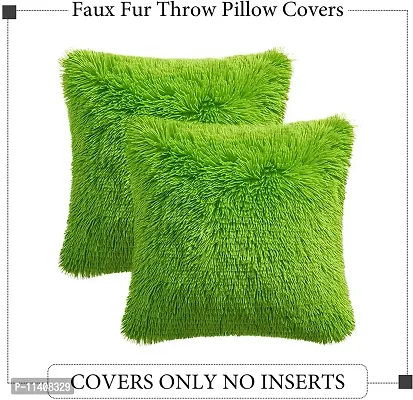 PICKKART Fur Cushion Pillow Cover for Set of 2 Pillow - 13x13 Inches (Dark Green)-thumb3