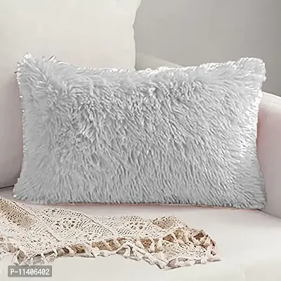 PriMaryHoMe Decorative Soft Rectangle Fur Pillow Cushion - Pillows for Sofa, Home Decor, Car, Living Area - Throw Pillow with Fiber Filler & Zipper Closure (18 X 12) Inches (White)