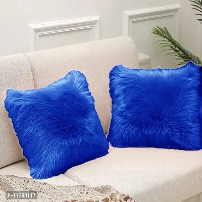 PICKKART Small Cushion Square Fur Pillow Cover for Living Room Sofa Bedroom , 12 x12Inch(Royal Blue)