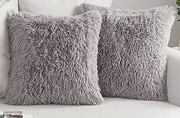 PriMaryHoMe Luxury Soft Faux Fur Cushion Cover Pillowcase Decorative Square/ Rectangular Throw Pillows Covers, No Pillow Insert, 16"" x 16"" Inch (Beige) (Grey, 16 x 16)