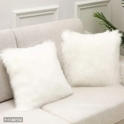 PICKKART Small Cushion Square Fur Pillow Cover for Living Room Sofa Bedroom , 12 x12Inch (White)