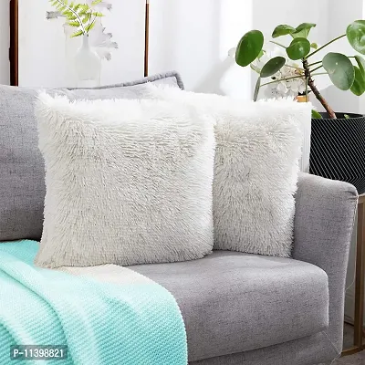 PriMaryHoMe Fur Pillow Cover in White Color, (16 x 16 Inches)-thumb0