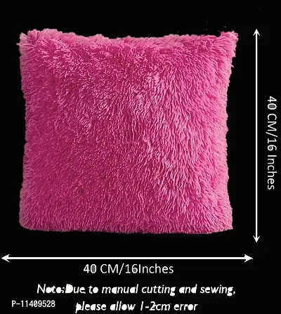 PICKKART Fur Cushion Covers (14x14 Inches) (Dark Pink)-thumb3