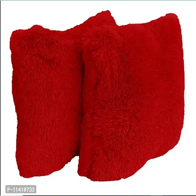 PICKKART Throw Pillow Covers 24 x 24 Inch Farmhouse Pillow Covers, Faux Fur Square Home Decorative Pillow Case, Set of 2 in Vibrant Color (24*24, red)-thumb2