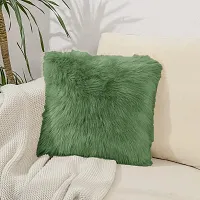 PICKKART Fur Cushion Pillow Cover for Set of 2 Pillow - 13x13 Inches (Olive Green)-thumb1