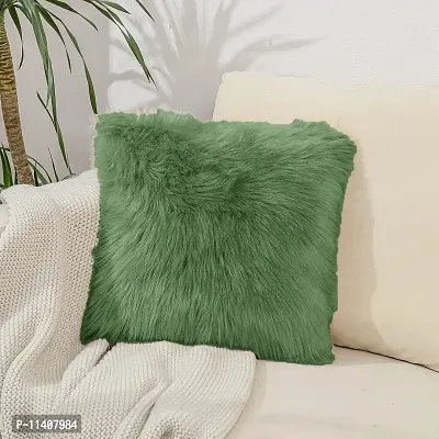 PICKKART Fur Cushion Pillow Cover for Set of 2 Pillow - 13x13 Inches (Olive Green)-thumb2