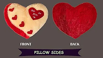 PICKKART Love Heart Shape Soft Pillows Combo for Gift to Girls/Boys/Girlfriend- Beautiful Love Gift Item (Beige+RED)-thumb2