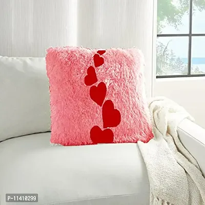 PriMaryHoMe Fur Pillow Valentine's Day Love Cushion Square - Attractive Color Combination Pillow for Sofa/ Bed/ Couch/ Car/ Farm House/ Body Cushion/ Decorative for Christmas Home 40x40cm (Pink)-thumb0