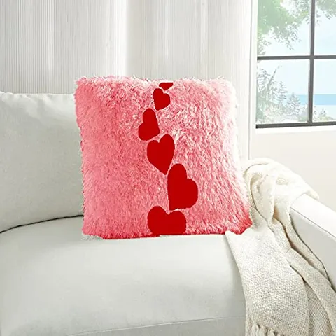 PriMaryHoMe Fur Pillow Valentine's Day Love Cushion Square - Attractive Color Combination Pillow for Sofa/ Bed/ Couch/ Car/ Farm House/ Body Cushion/ Decorative for Christmas Home 40x40cm (Pink)