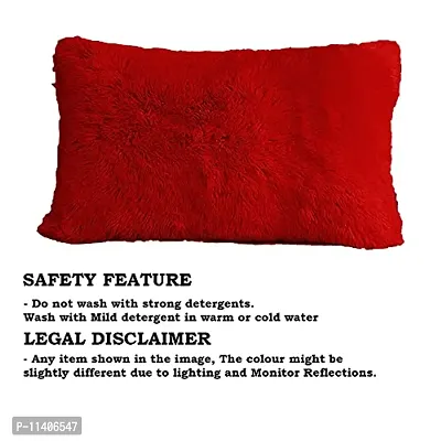 PriMaryHoMe Decorative Soft Rectangle Fur Pillow Cushion - Pillows for Sofa, Home Decor, Car, Living Area - Throw Pillow with Fiber Filler & Zipper Closure (18 X 12) Inches (Red)-thumb3