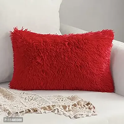 PICKKART Fur Cushion Pillow Cover- 22x16 Inches/ 55x40 CM (1 Piece) (Red)