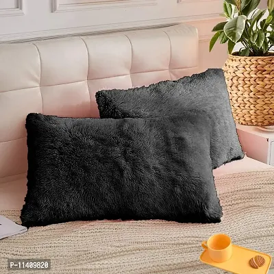 PICKKART Throw Pillow Covers 26 x 16 Inch Farmhouse Pillow Covers, Faux Fur Square Home Decorative Pillow Case, Set of 2 (Black)