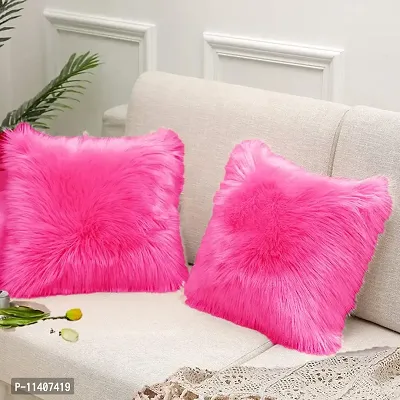 PICKKART Fur Pillow Cover for 12x12 Inch Pilloiw, No Insert Included (Dark Pink)-thumb0