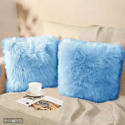 PICKKART Fur Cushion Pillow Cover for Set of 2 Pillow - 13x13 Inches (Blue)