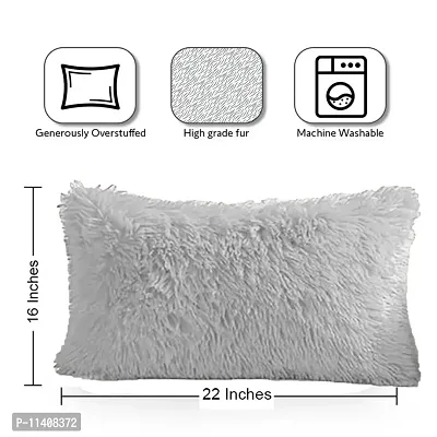 PICKKART Fur Cushion Pillow Cover- 22x16 Inches/ 55x40 CM (1 Piece) (White)-thumb2