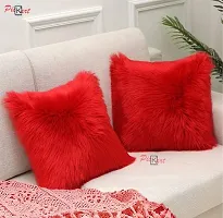 PICKKART Fur Cushion Pillow Cover for Set of 2 Pillow - 13x13 Inches (RED)-thumb1