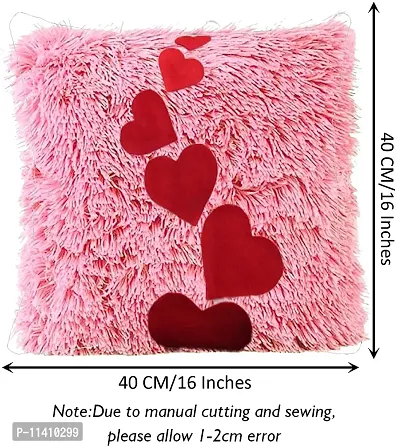 PriMaryHoMe Fur Pillow Valentine's Day Love Cushion Square - Attractive Color Combination Pillow for Sofa/ Bed/ Couch/ Car/ Farm House/ Body Cushion/ Decorative for Christmas Home 40x40cm (Pink)-thumb2