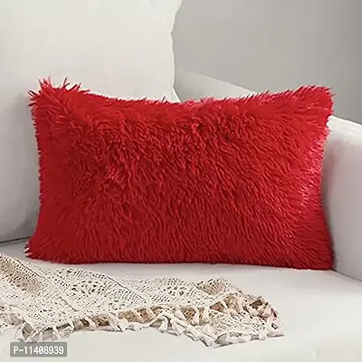 PICKKART Throw Pillow Covers 26 x 16 Inch Farmhouse Pillow Covers, Faux Fur Square Home Decorative Pillow Case, Set of 2 (Red)-thumb2