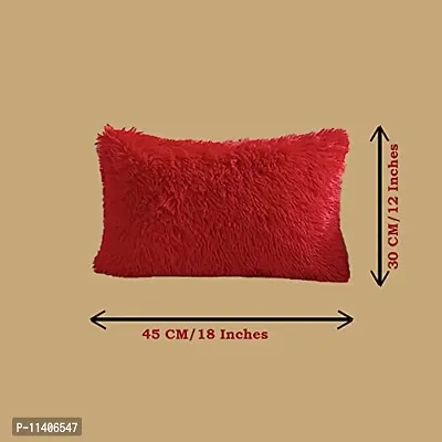 PriMaryHoMe Decorative Soft Rectangle Fur Pillow Cushion - Pillows for Sofa, Home Decor, Car, Living Area - Throw Pillow with Fiber Filler & Zipper Closure (18 X 12) Inches (Red)-thumb2