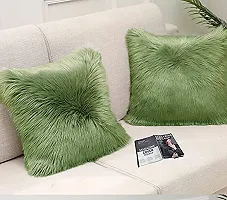 PICKKART Fur Cushion Pillow Cover for Set of 2 Pillow - 13x13 Inches (Olive Green)-thumb2