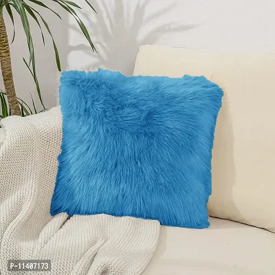 PICKKART Fur Cushion Pillow Cover for Set of 2 Pillow - 13x13 Inches (Blue)-thumb4