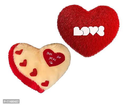 PICKKART Love Heart Shape Soft Pillows Combo for Gift to Girls/Boys/Girlfriend- Beautiful Love Gift Item (Beige+RED)