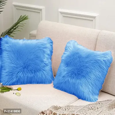 PICKKART Fur Pillow Cover for 12x12 Inch Pilloiw, No Insert Included (Blue)-thumb0