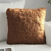 PICKKART Set of 2 Fur Cushion Pillow Cover- 16x16 Inches/ 40x40 CM (Beige & Coffee)-thumb3