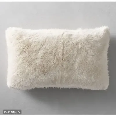 PICKKART Fur Cushion Pillow Cover- 22x16 Inches/ 55x40 CM (1 Piece) (White)-thumb3