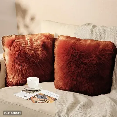 PICKKART Fur Cushion Pillow Cover for Set of 2 Pillow - 13x13 Inches (Coffee)