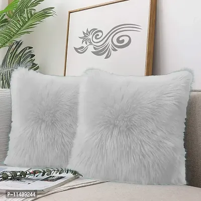 PICKKART Throw Pillow Covers 16 x 16 Inch Farmhouse Pillow Covers, Faux Fur Square Home Decorative Pillow Case, Set of 2 in Vibrant Color (16*16, White)-thumb4