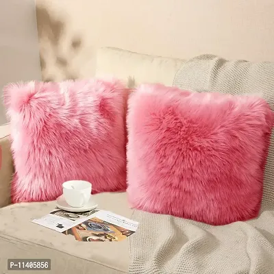 PICKKART Fur Cushion Pillow Cover for Set of 2 Pillow - 13x13 Inches (Pink)