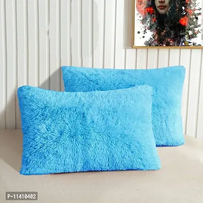 PICKKART Throw Pillow Covers 26 x 16 Inch Farmhouse Pillow Covers, Faux Fur Square Home Decorative Pillow Case, Set of 2 (Blue)