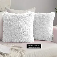 PriMaryHoMe Fur Pillow Cover in White Color, (16 x 16 Inches)-thumb1