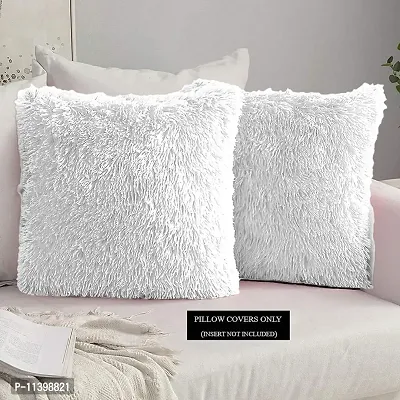 PriMaryHoMe Fur Pillow Cover in White Color, (16 x 16 Inches)-thumb2