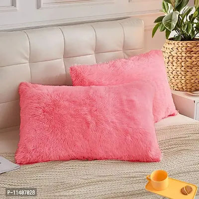 PICKKART Throw Pillow Covers 26 x 16 Inch Farmhouse Pillow Covers, Faux Fur Square Home Decorative Pillow Case, Set of 2 (Pink)-thumb0