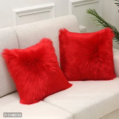 PICKKART Small Cushion Square Fur Pillow Cover for Living Room Sofa Bedroom , 12 x12Inch (Red)