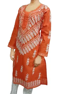 Classic Cotton Chikan Embroidery Kurta for Women-thumb1