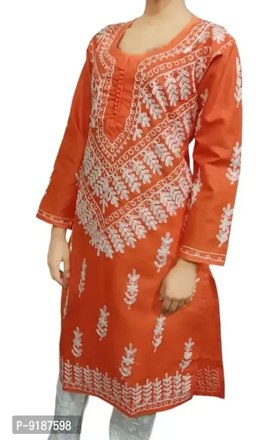 Classic Cotton Chikan Embroidery Kurta for Women-thumb2