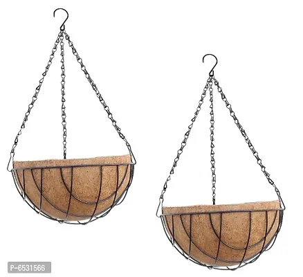 COIRGARDEN-Coir Hanging Basket- Planter Pots Garden Indoor and Outdoor Decoration Water Hanging Baskets- 8 inch- Flower Pots-Pack of 2-Round Basket- Coco Gardening pots-thumb0