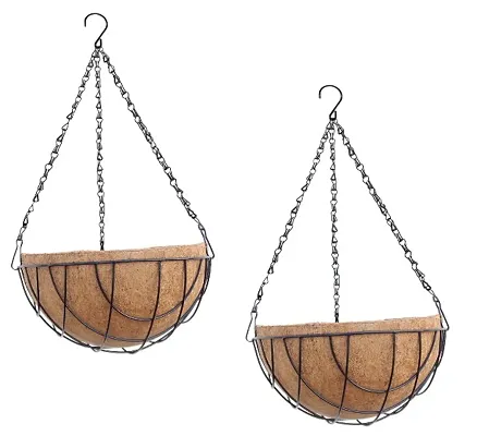 COIRGARDEN-Coir Hanging Basket- Planter Pots Garden Indoor and Outdoor Decoration Water Hanging Baskets- 8 inch- Flower Pots-Pack of 2-Round Basket- Coco Gardening pots